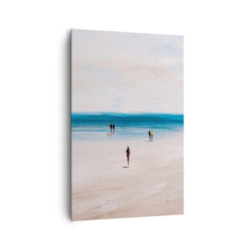 Bild auf Leinwand - Leinwandbild - Ein Strand mit Menschen vor der Kulisse eines ruhigen Meeres - 80x120cm - Natürliches Bedürfnis - Moderne Wanddekoration für Wohnzimmer und Schlafzimmer ARTTOR