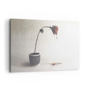 Bild auf Leinwand - Leinwandbild - Eine rote Rose in einem Topf mit Farbtropfen auf weißem Hintergrund - 120x80cm - Rosa dolorosa - Moderne Wanddekoration für Wohnzimmer und Schlafzimmer ARTTOR