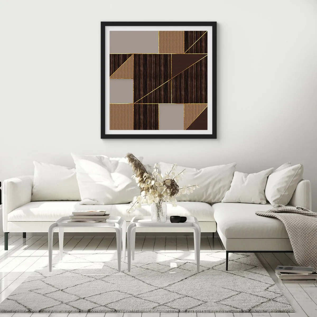 Poster in einem schwarzem Rahmen - Ein Mosaik aus Braun und Gold - 30x30 cm