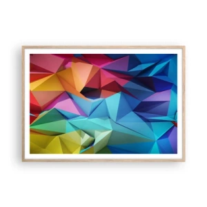 Poster in einem Rahmen aus heller Eiche - Regenbogen-Origami - 100x70 cm