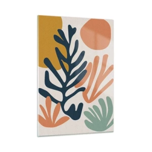 Glasbild - Bild auf glas - Farbenfrohe Grafiken mit Pflanzen- und Korallenmotiven - 50x70cm - Korallenmeere - Moderne Wanddekoration für Wohnzimmer und Schlafzimmer ARTTOR