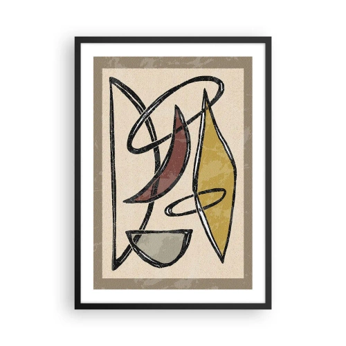 Poster in einem schwarzem Rahmen - Geometrische Abstraktion in Beige- und Brauntönen - 50x70cm - Vertikale und Horizontale - Moderne Wanddekoration für Wohnzimmer und Schlafzimmer ARTTOR