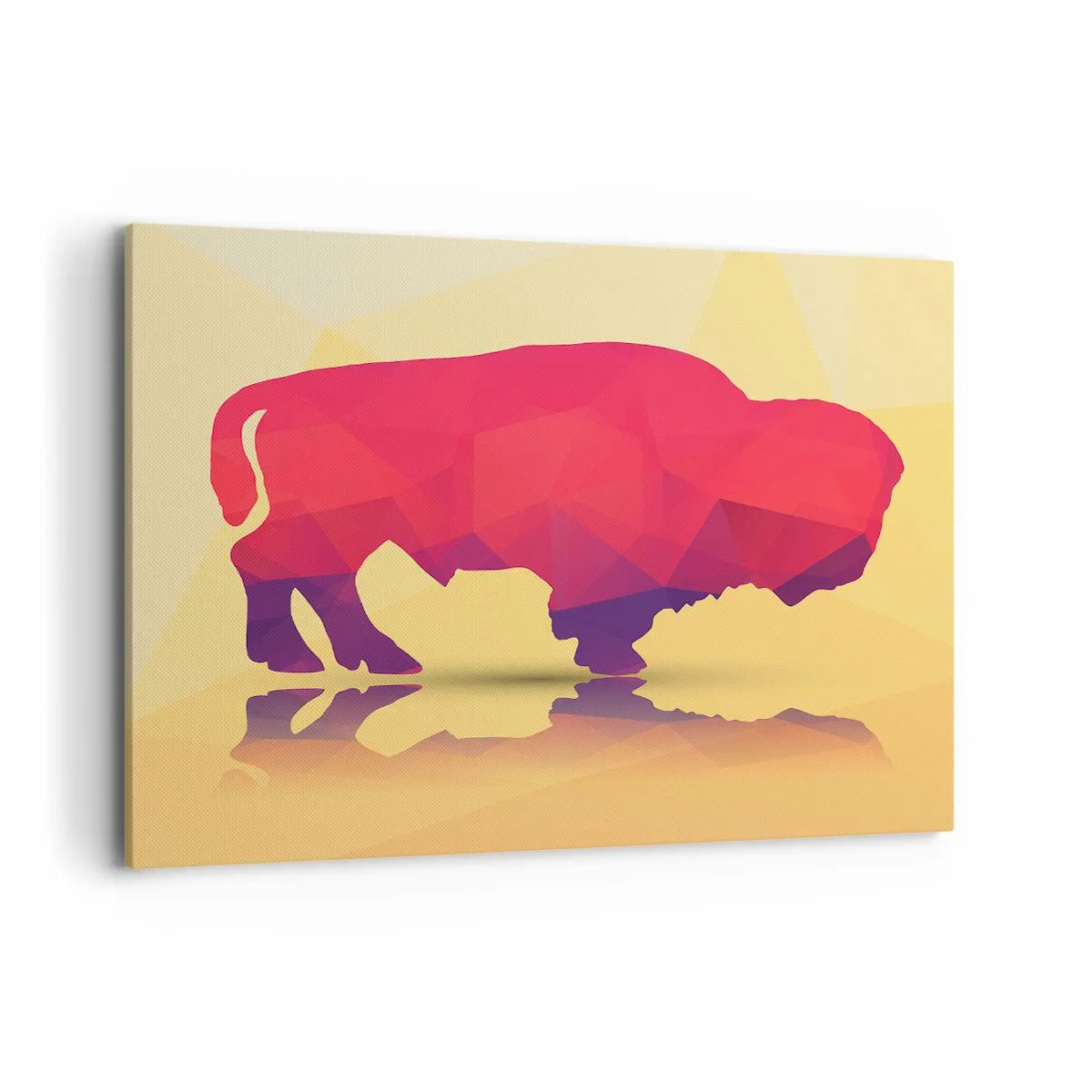 Bild auf Leinwand - Leinwandbild - Geometrische Silhouette eines Bisons in Rot- und Lilatönen - 120x80cm - Die Amaranth-Stärke des Bisons - Moderne Wanddekoration für Wohnzimmer und Schlafzimmer ARTTOR