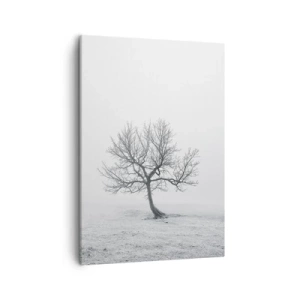 Bild auf Leinwand - Leinwandbild - Ein einsamer Baum im Winternebel auf einem leeren Feld - 50x70cm - Gegen das Nichts - Moderne Wanddekoration für Wohnzimmer und Schlafzimmer ARTTOR