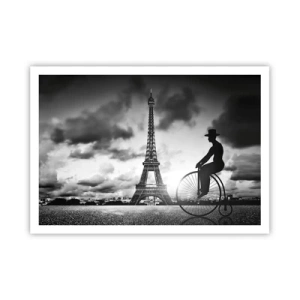 Poster - Schwarz-Weiß-Bild eines Retro-Fahrrads mit dem Eiffelturm im Hintergrund - 100x70cm - Sehnsucht nach Belle Epoque - Moderne Wanddekoration für Wohnzimmer und Schlafzimmer ARTTOR