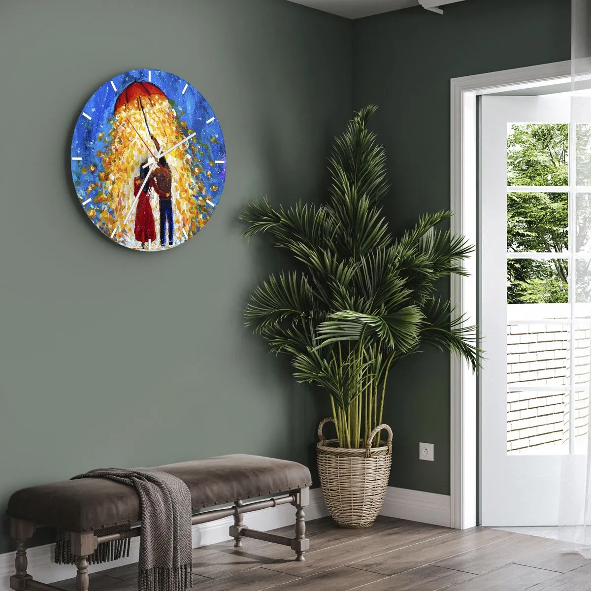 Wanduhr - Glasuhr - Zauber eines Regenabends? - 40x40 cm