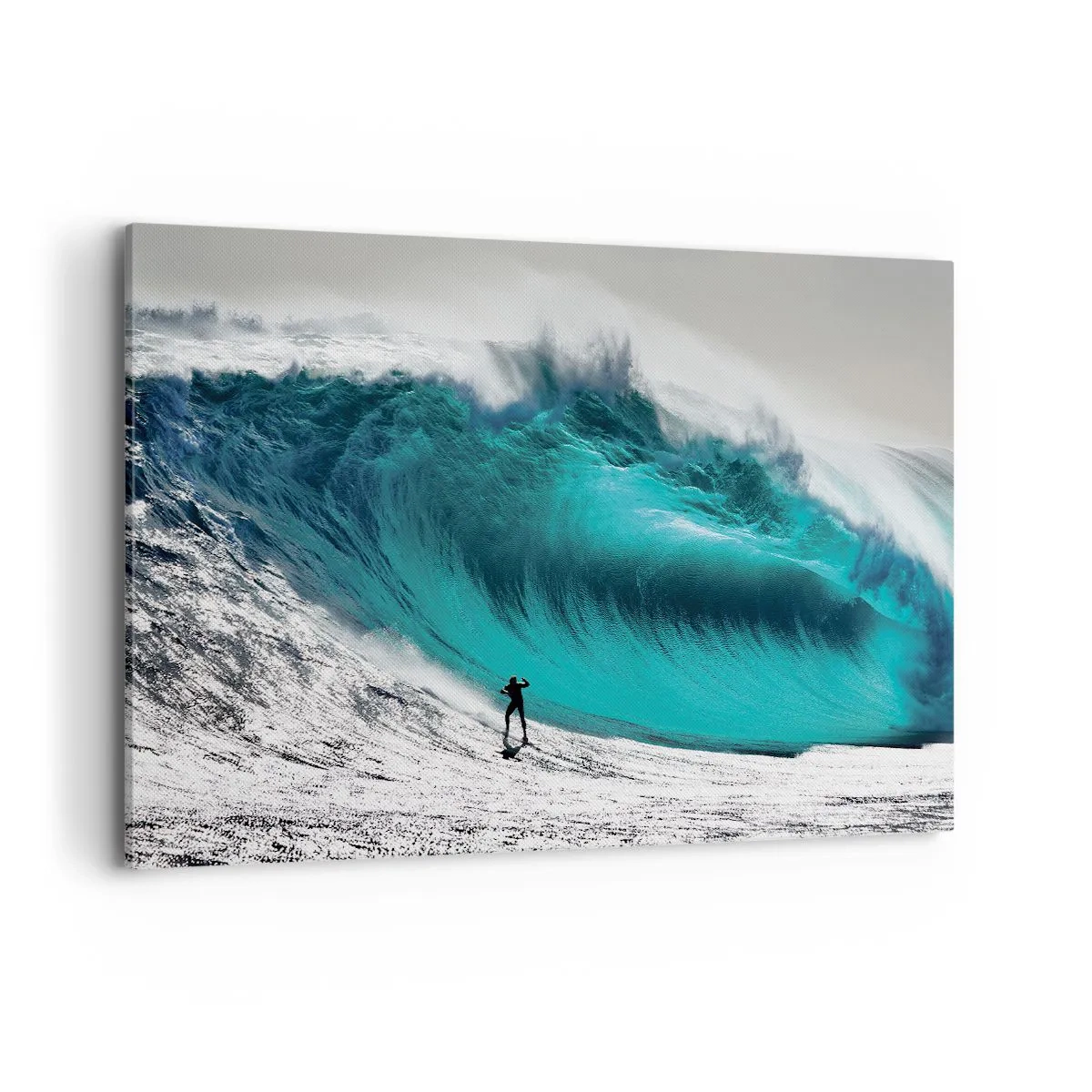 Bild auf Leinwand - Leinwandbild - Surfer vor einer riesigen Welle - 120x80cm - Herausforderung angenommen - Moderne Wanddekoration für Wohnzimmer und Schlafzimmer ARTTOR