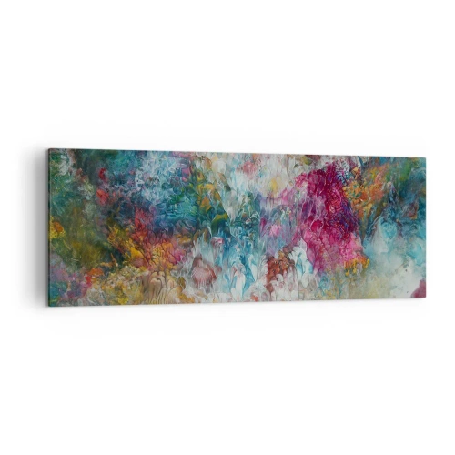 Bild auf Leinwand - Leinwandbild - Eine farbenfrohe Abstraktion, die an blühende Blumen erinnert - 140x50cm - In voller Blüte - Moderne Wanddekoration für Wohnzimmer und Schlafzimmer ARTTOR