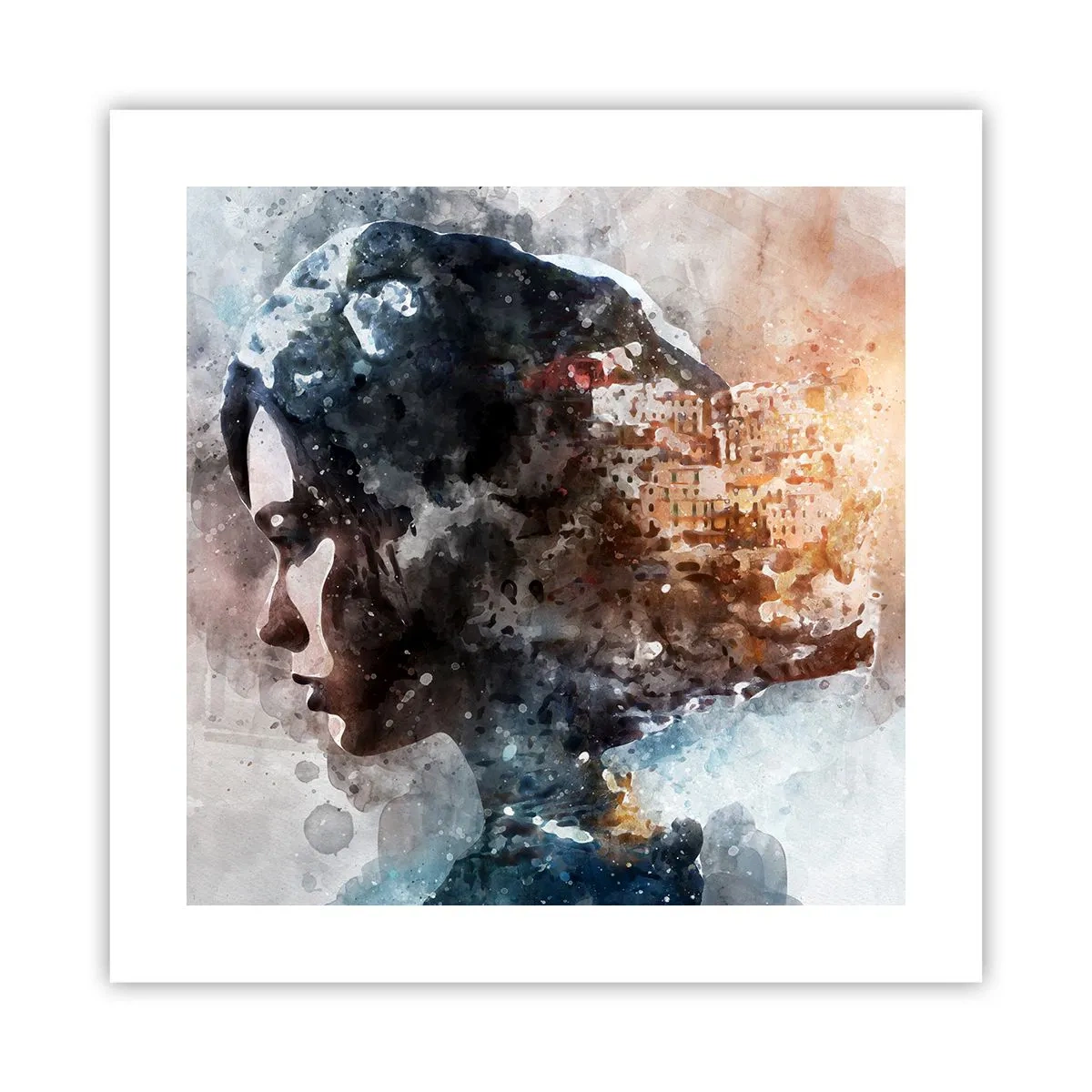 Poster - Eine Geschichte über ein Mädchen mit einer Stadt im Hintergrund - 40x40 cm
