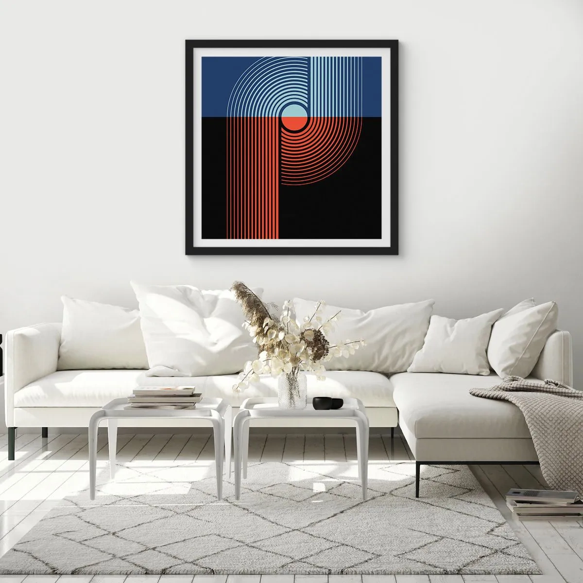 Poster in einem schwarzem Rahmen - In einer geometrischen Umarmung - 50x50 cm