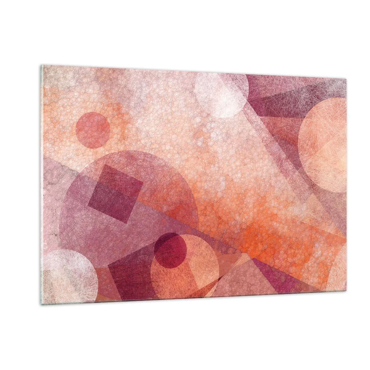 Glasbild - Bild auf glas - Abstrakte geometrische Komposition in Rosa- und Orangetönen - 120x80cm - Geometrische Transformationen in Pink - Moderne Wanddekoration für Wohnzimmer und Schlafzimmer ARTTOR