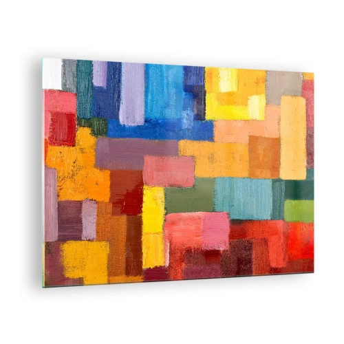 Glasbild - Bild auf glas - Abstrakte Komposition aus farbigen Rechtecken - 70x50cm - Jeder ist anders, alle bunt - Moderne Wanddekoration für Wohnzimmer und Schlafzimmer ARTTOR