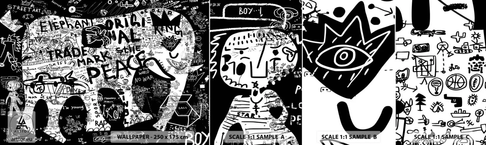 Fototapeten Muster Selbstklebend Deluxe Sticker - Reiche Straßenwelt - Graffiti, Stück, Grafik - 100x30 cm