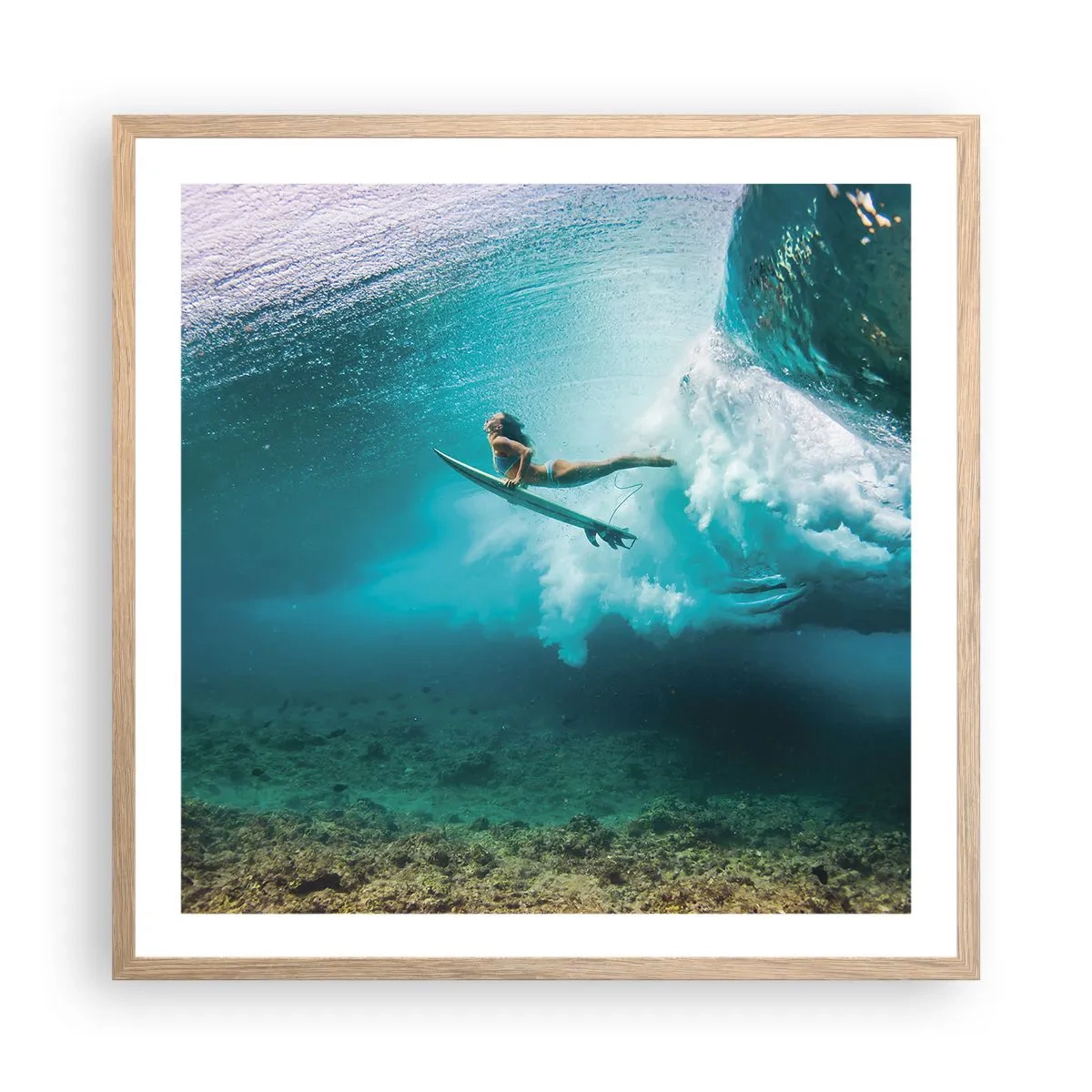 Poster in einem Rahmen aus heller Eiche - Unterwasserwelt - 60x60 cm