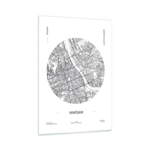 Glasbild - Bild auf glas - Eine Karte von Warschau im minimalistischen Stil - 80x120cm - Anatomie von Warschau - Moderne Wanddekoration für Wohnzimmer und Schlafzimmer ARTTOR