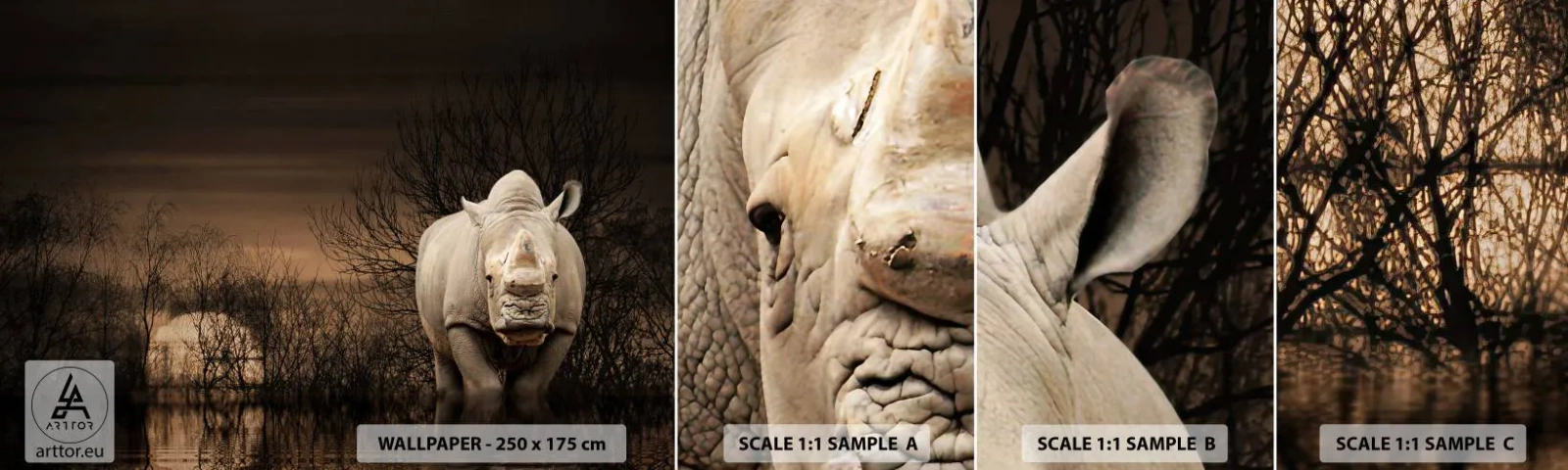 Fototapetenmuster Standard Eco - Weiß gegen die Natur - Nashorn, Tiere, Afrika - 100x30 cm