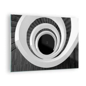 Glasbild - Bild auf glas - Schwarz-weiße Wendeltreppe von oben - 70x50cm - Zum Kern der Sache - Moderne Wanddekoration für Wohnzimmer und Schlafzimmer ARTTOR