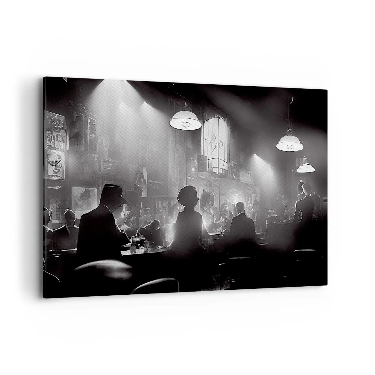 Bild auf Leinwand - Leinwandbild - Schwarz-weiße Jazz-Nachtclubszene - 120x80cm - In Jazz-Atmosphäre - Moderne Wanddekoration für Wohnzimmer und Schlafzimmer ARTTOR