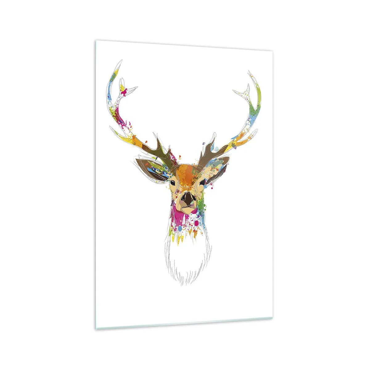 Glasbild - Bild auf glas - Bunter Hirschkopf im künstlerischen Stil - 70x100cm - Ein mildes Reh in Farbe getaucht - Moderne Wanddekoration für Wohnzimmer und Schlafzimmer ARTTOR