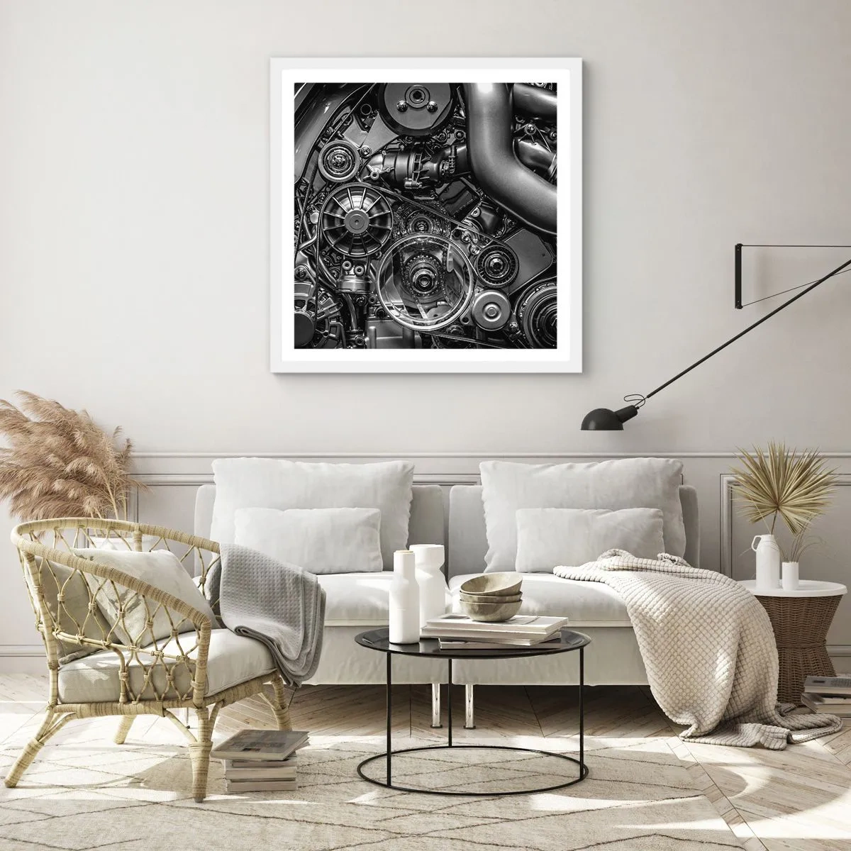 Poster in einem weißen Rahmen - Die Poesie der Mechanik - 50x50 cm