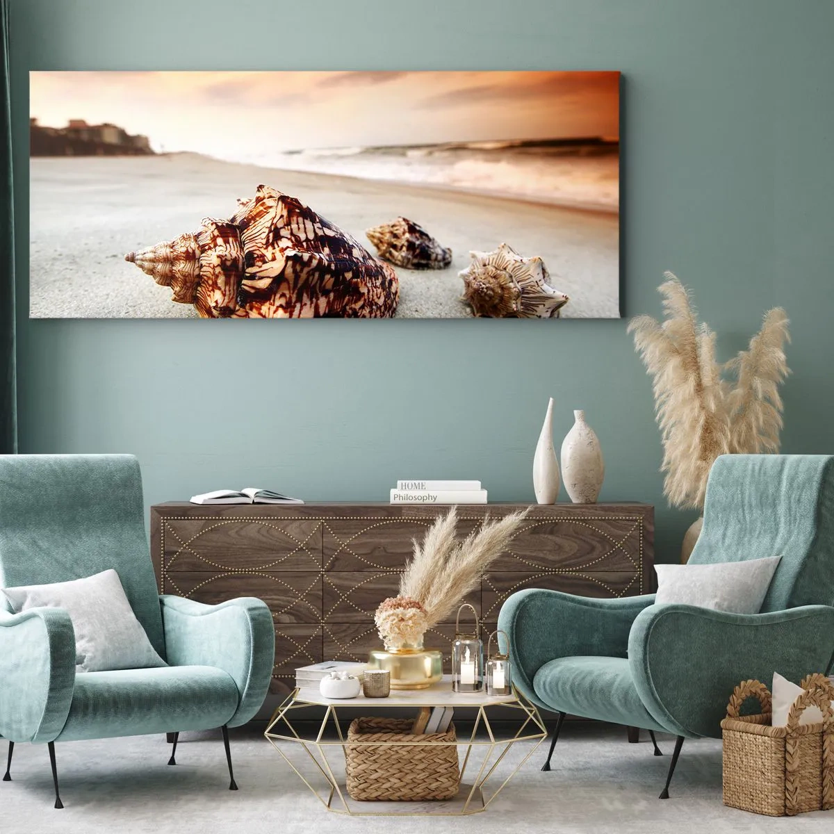 Bild auf Leinwand - Leinwandbild - Ausgestoßene von Wellen - 100x40 cm
