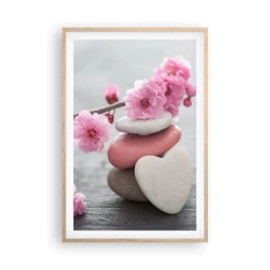 Poster in einem Rahmen aus heller Eiche - Glückseligkeit mit einer Kirschblüte - 61x91 cm