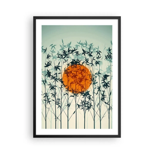 Poster in einem schwarzem Rahmen - Die Sonne hinter den Bambuszweigen - 50x70cm - Japanische Sonne - Moderne Wanddekoration für Wohnzimmer und Schlafzimmer ARTTOR