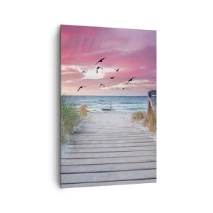 Bild auf Leinwand - Leinwandbild - Holzweg am Strand bei rosa Sonnenuntergang - 80x120cm - Baltischer Eindruck - Moderne Wanddekoration für Wohnzimmer und Schlafzimmer ARTTOR
