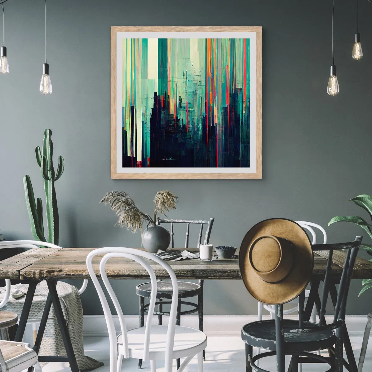 Poster in einem Rahmen aus heller Eiche - Futuristische Stadt - 60x60 cm