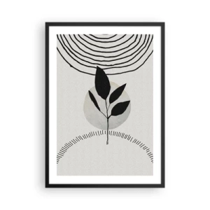 Poster in einem schwarzem Rahmen - Minimalistische Blattillustration mit geometrischen Mustern - 50x70cm - Komposition: Naturrituale - Moderne Wanddekoration für Wohnzimmer und Schlafzimmer ARTTOR