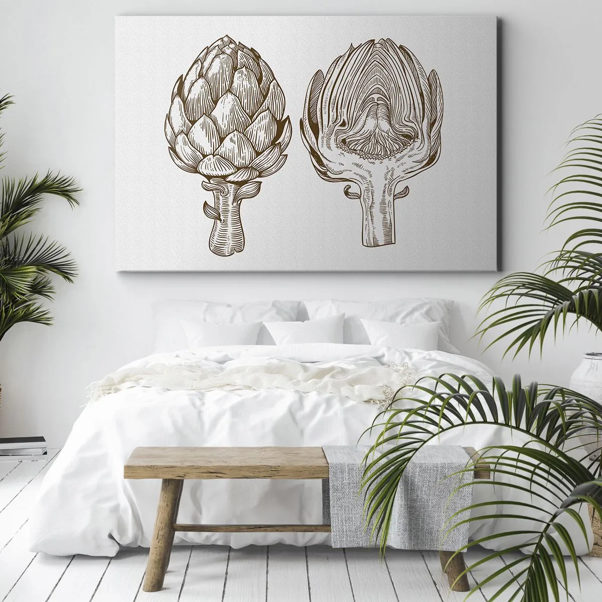 Bild auf Leinwand - Leinwandbild - Vintage Kunstzeichnung einer Artischocke - 120x80cm - Anatomie-Lektion - Moderne Wanddekoration für Wohnzimmer und Schlafzimmer ARTTOR
