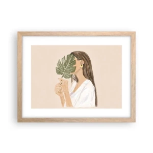 Poster in einem Rahmen aus heller Eiche - Geheimnisvolles Porträt mit Fächer - 40x30 cm