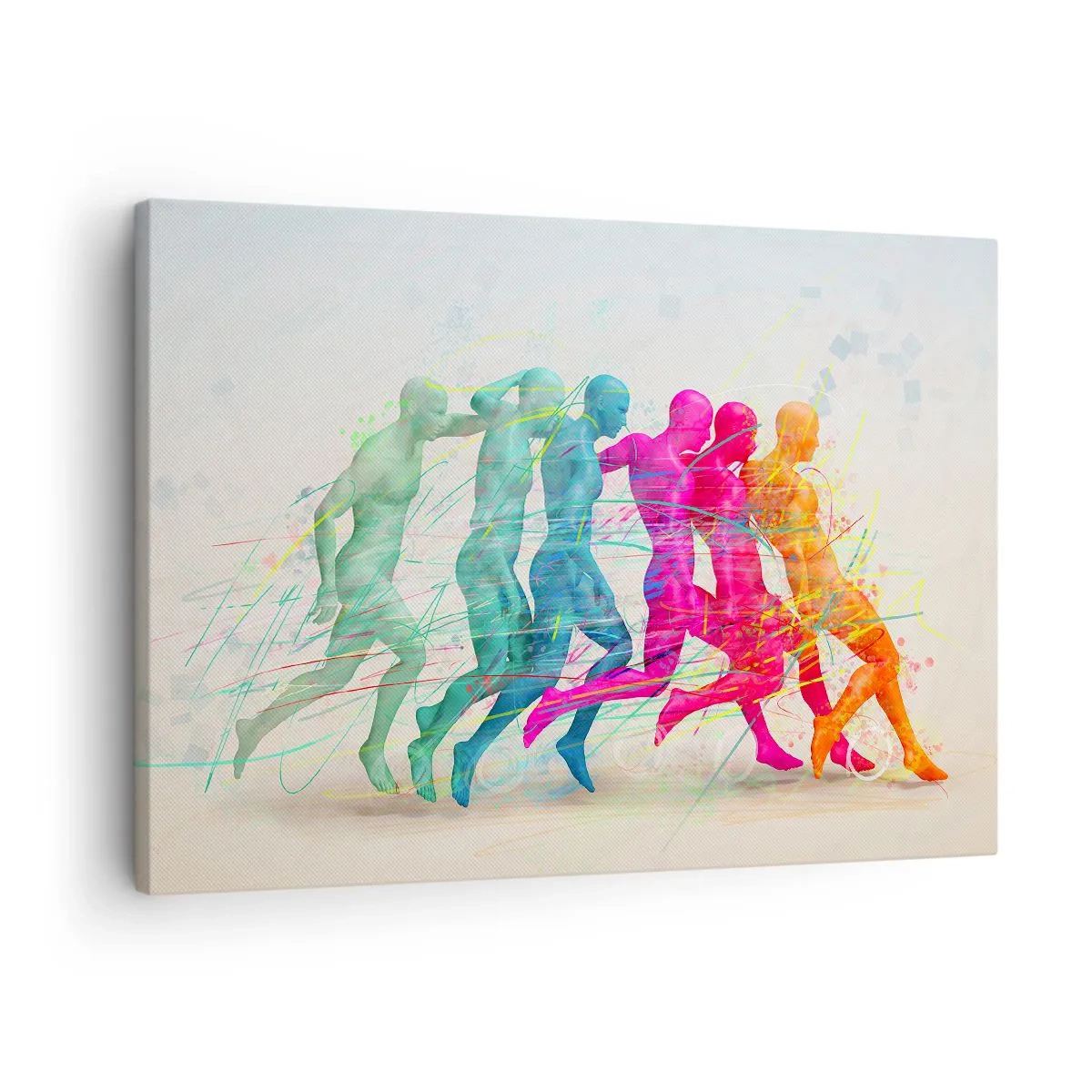Bild auf Leinwand - Leinwandbild - Bunte Silhouetten von Läufern in Bewegung - 70x50cm - Harmonie der Bewegung - Moderne Wanddekoration für Wohnzimmer und Schlafzimmer ARTTOR