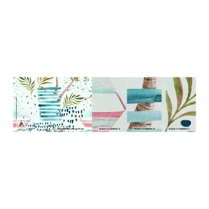 Fototapeten Muster Premium Sand - Urlaub unter Palmen - Aquarelle, Kokusnuss-Palme, Segelboot - 100x30 cm