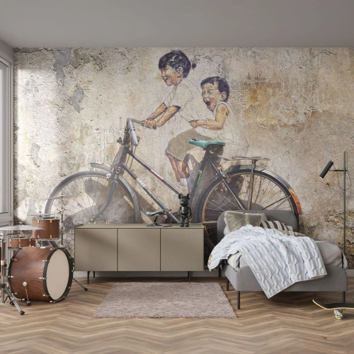 Selbstklebende Fototapete Deluxe Sticker - Richtig oder falsch? - Abstraktion, Wandgemälde, Fahrrad - 500x350 cm