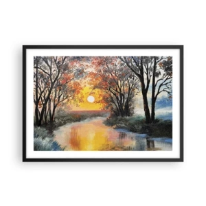 Poster in einem schwarzem Rahmen - Sonnenuntergang über dem Fluss in einer Herbstlandschaft - 70x50cm - Herbststimmung - Moderne Wanddekoration für Wohnzimmer und Schlafzimmer ARTTOR