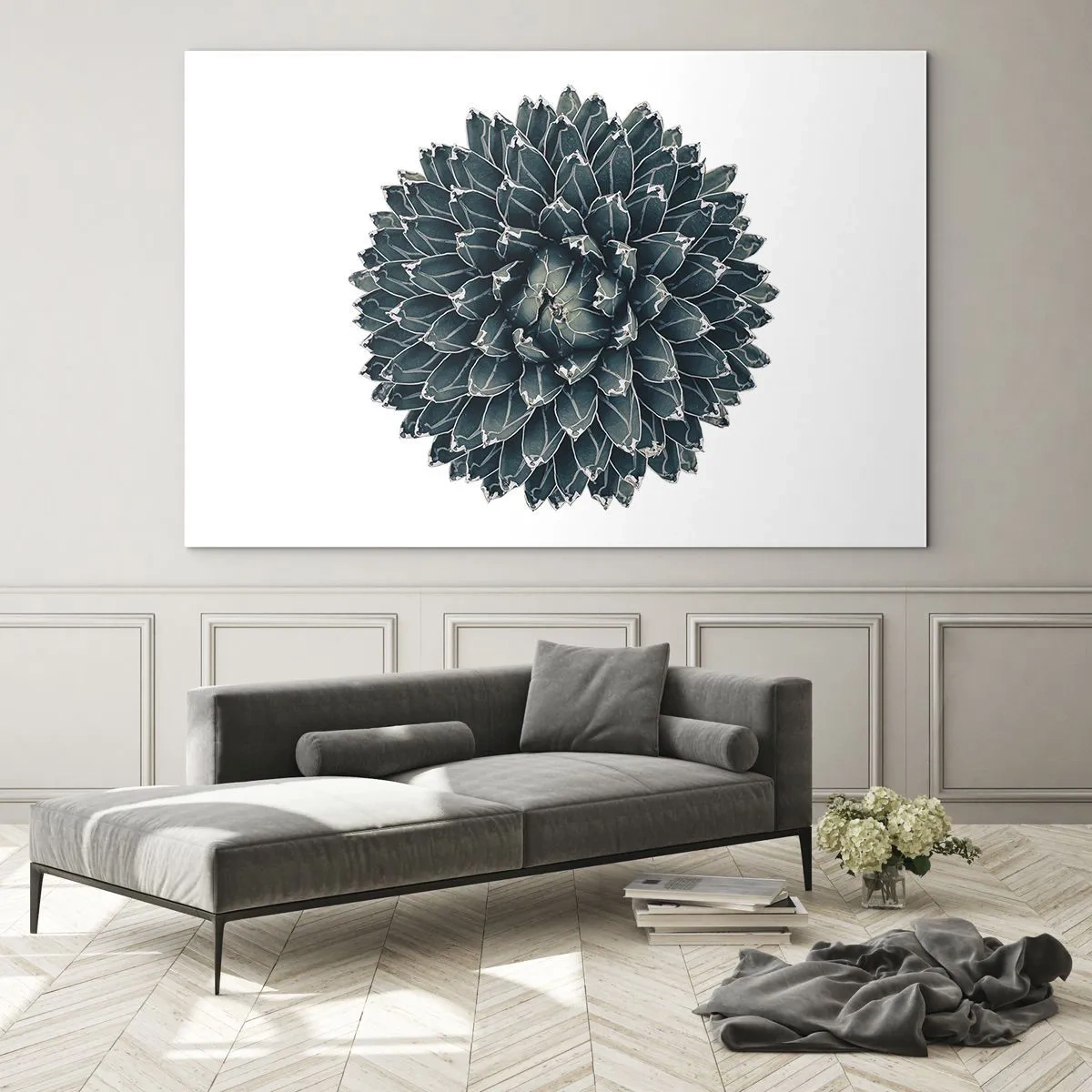 Glasbild - Bild auf glas - Symmetrisches Muster einer Sukkulente auf weißem Hintergrund - 120x80cm - Stern der Wüste - Moderne Wanddekoration für Wohnzimmer und Schlafzimmer ARTTOR