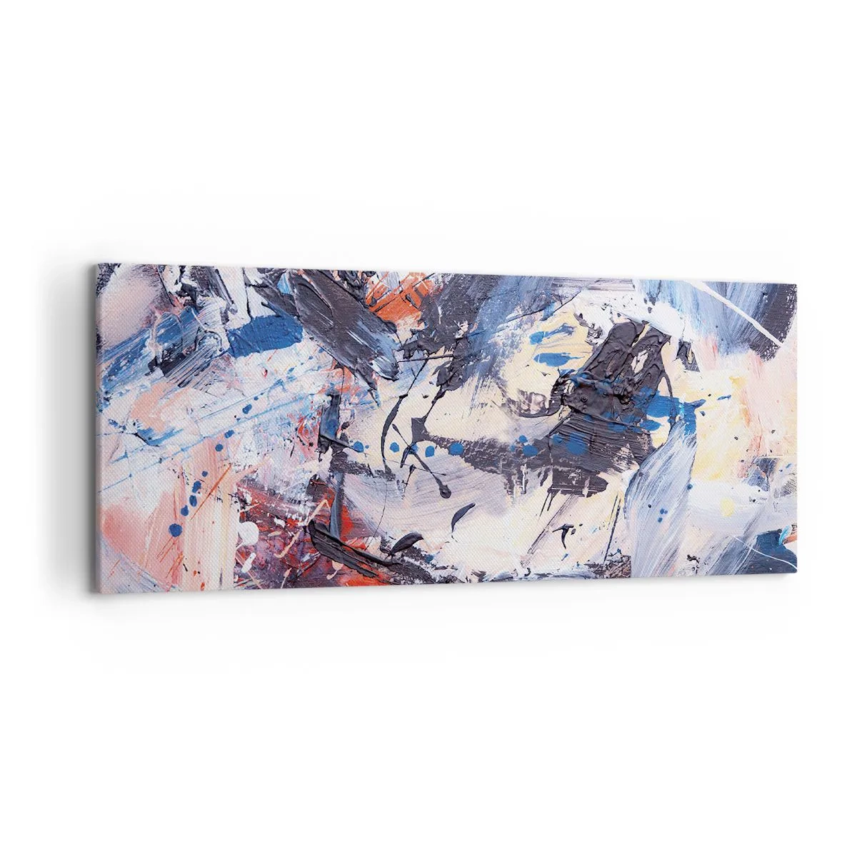 Bild auf Leinwand - Leinwandbild - Abstraktion mit dynamischen Pinselstrichen in Blau und Rot. - 120x50cm - Verrückter Tanz der Abstraktion - Moderne Wanddekoration für Wohnzimmer und Schlafzimmer ARTTOR