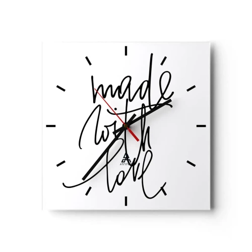 Wanduhr - Glasuhr - Schwarze Aufschrift „Made with love“ auf weißem Hintergrund - 30x30cm - Die beste Marke - Moderne Wanddekoration für Wohnzimmer und Schlafzimmer ARTTOR
