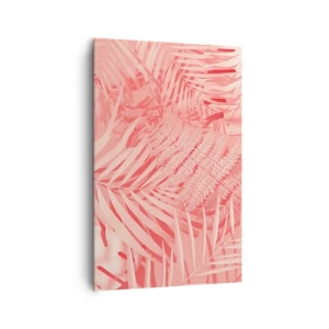 Bild auf Leinwand - Leinwandbild - Rosa tropische Blätter in einem zarten und minimalistischen Stil - 80x120cm - Rosa Konzept - Moderne Wanddekoration für Wohnzimmer und Schlafzimmer ARTTOR