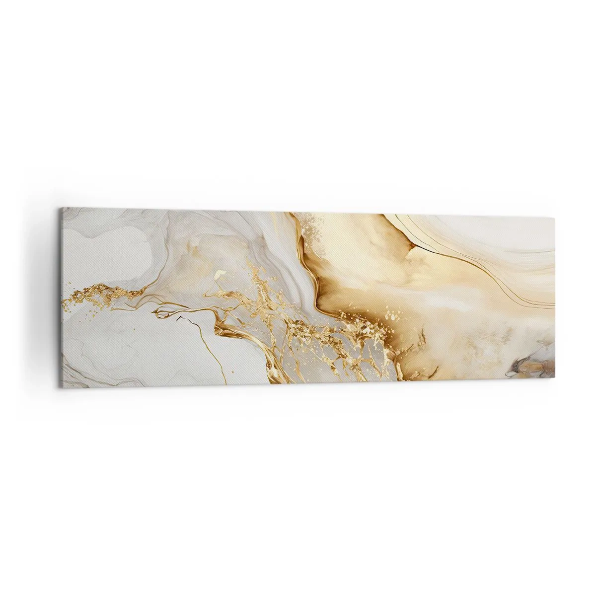 Bild auf Leinwand - Leinwandbild - Abstrakte Muster aus Gold und Marmor auf hellem Hintergrund - 160x50cm - Abstraktion: Schönheit und Güte - Moderne Wanddekoration für Wohnzimmer und Schlafzimmer ARTTOR