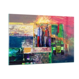 Glasbild - Bild auf glas - Eine abstrakte Komposition mit Figuren und intensiven Farben. - 120x80cm - Beziehungen und Emotionen - Moderne Wanddekoration für Wohnzimmer und Schlafzimmer ARTTOR