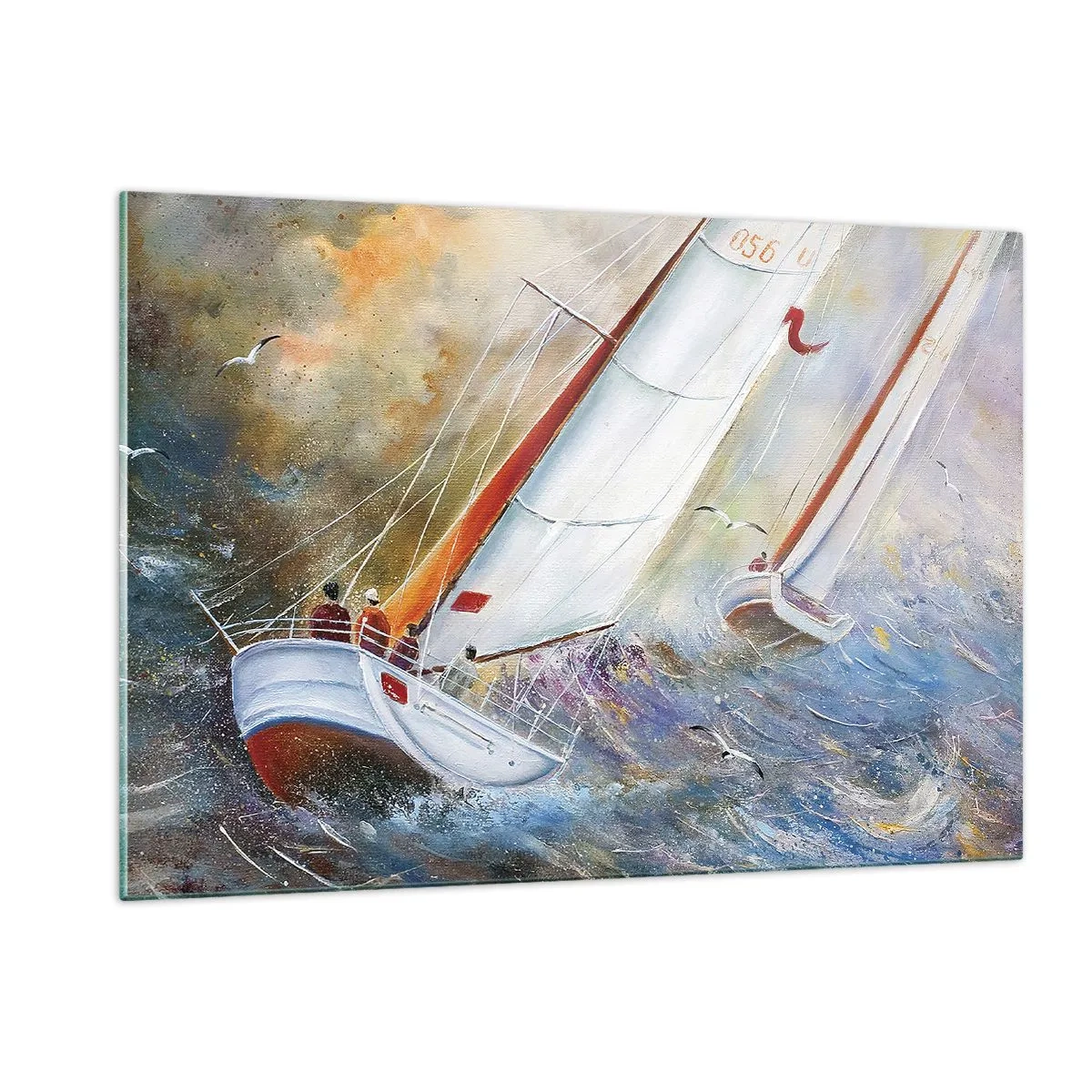Glasbild - Bild auf glas - Segelboote in rauer See während einer Regatta - 120x80cm - Durch die Wellen laufend - Moderne Wanddekoration für Wohnzimmer und Schlafzimmer ARTTOR