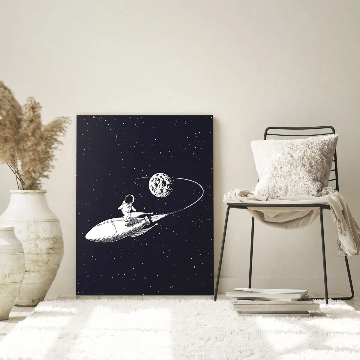 Glasbild - Bild auf glas - Astronaut auf einer Rakete im Weltraum - 70x100cm - Weltraumsurfer - Moderne Wanddekoration für Wohnzimmer und Schlafzimmer ARTTOR