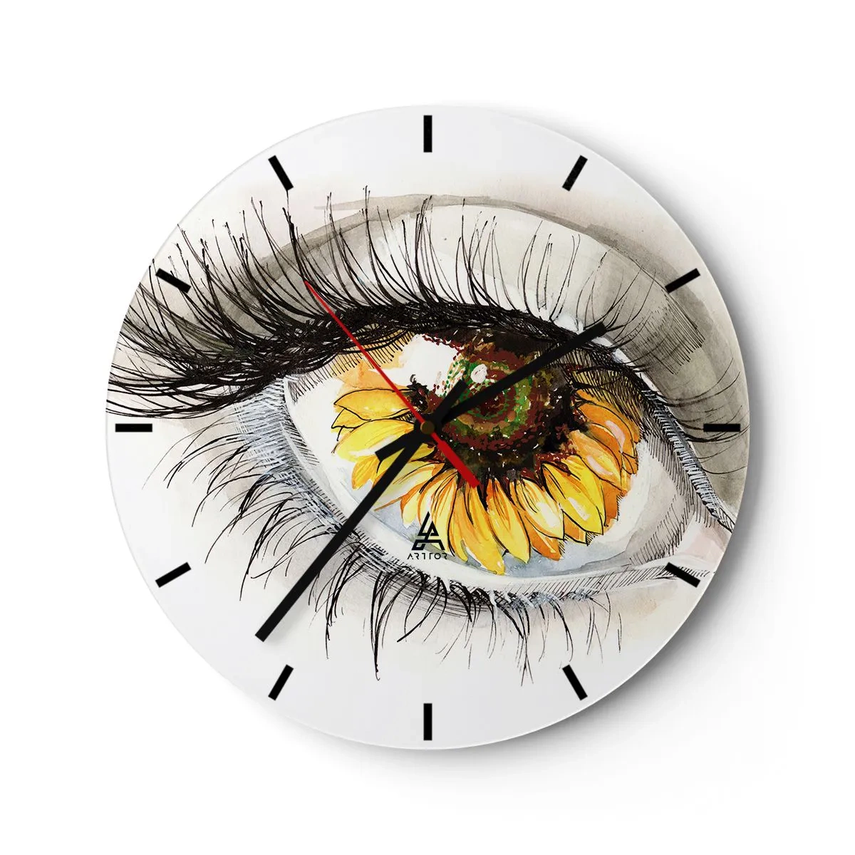 Wanduhr - Glasuhr - Künstlerisches Auge mit Sonnenblumenmotiv - 30x30cm - Ein Look so heiß wie der Sommer - Moderne Wanddekoration für Wohnzimmer, Küche und Schlafzimmer ARTTOR
