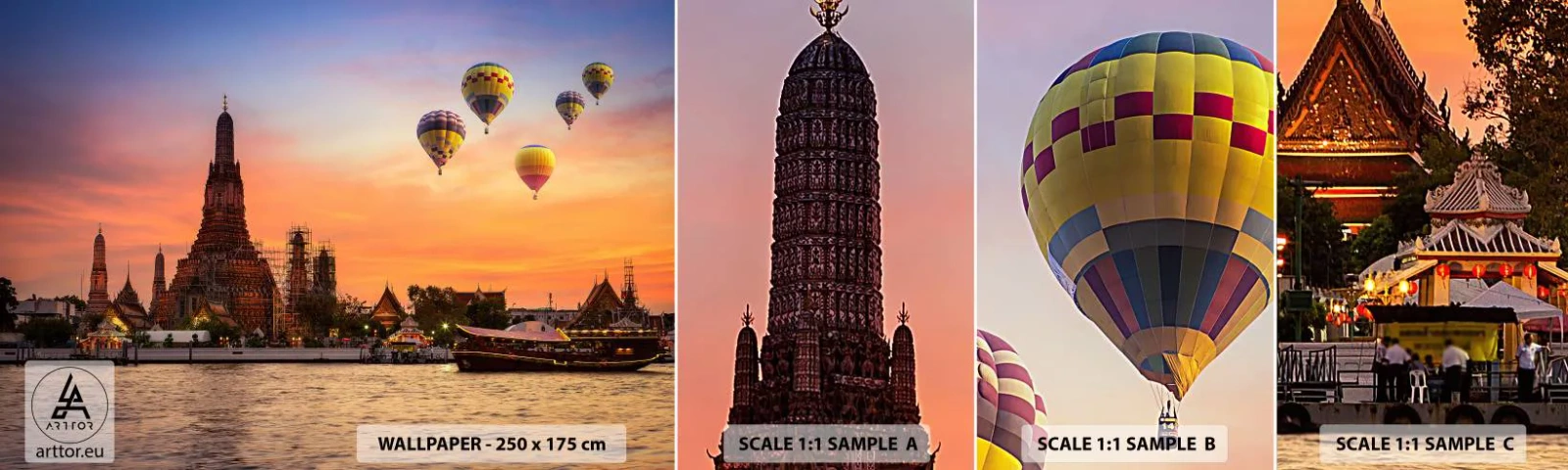 Fototapetenmuster Standard Eco - Hier werden Märchen geboren - Bangkok, Tempel der Morgenröte, Thailand - 100x30 cm