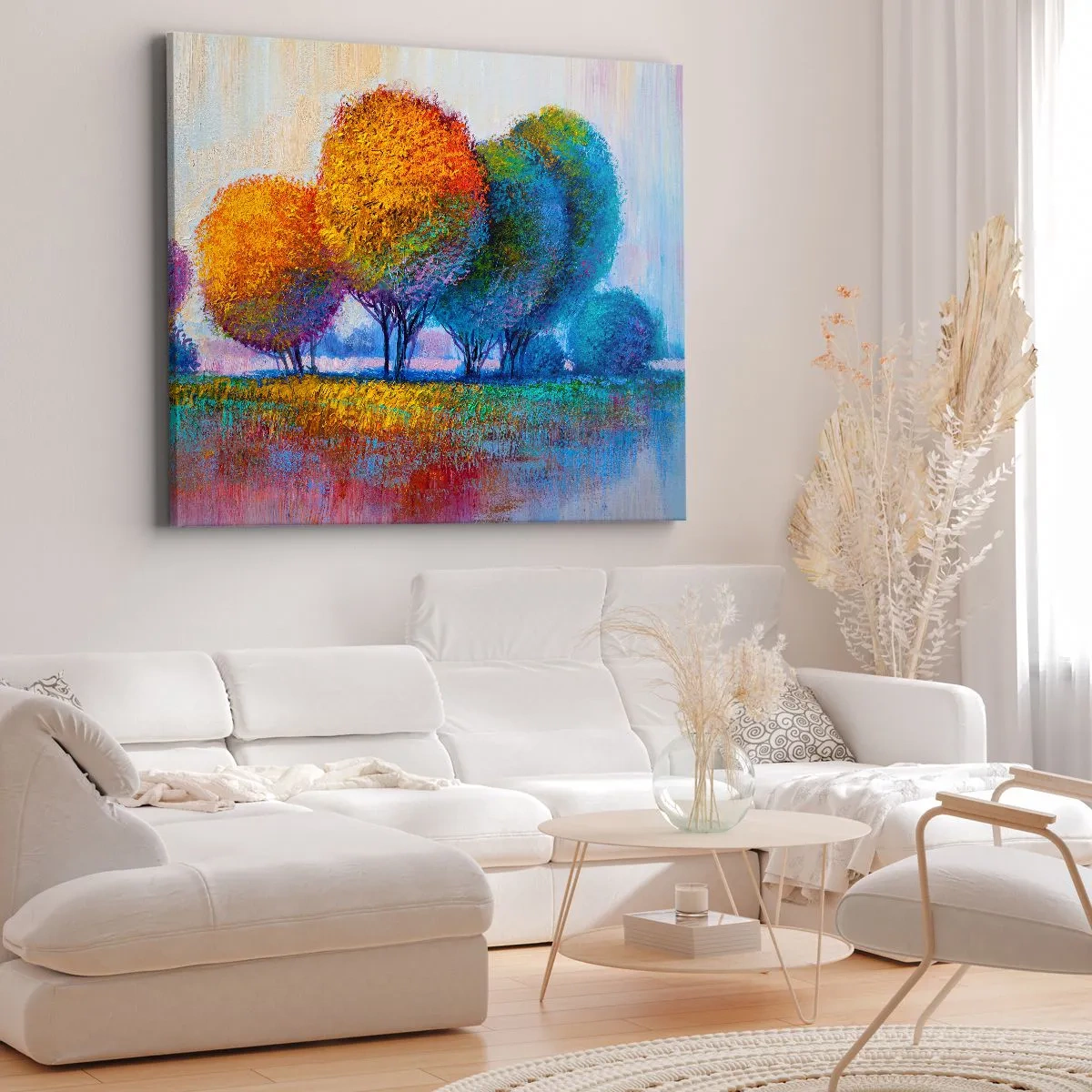 Bild auf Leinwand - Leinwandbild - Bunte Bäume in einer impressionistischen Landschaft - 70x50cm - Ein Haufen leuchtender Farben - Moderne Wanddekoration für Wohnzimmer und Schlafzimmer ARTTOR