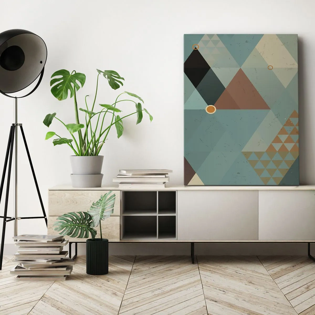 Bild auf Leinwand - Leinwandbild - Geometrische Muster in Türkis- und Brauntönen - 80x120cm - Einheit der Vielheit, Vielheit der Einheit - Moderne Wanddekoration für Wohnzimmer und Schlafzimmer ARTTOR