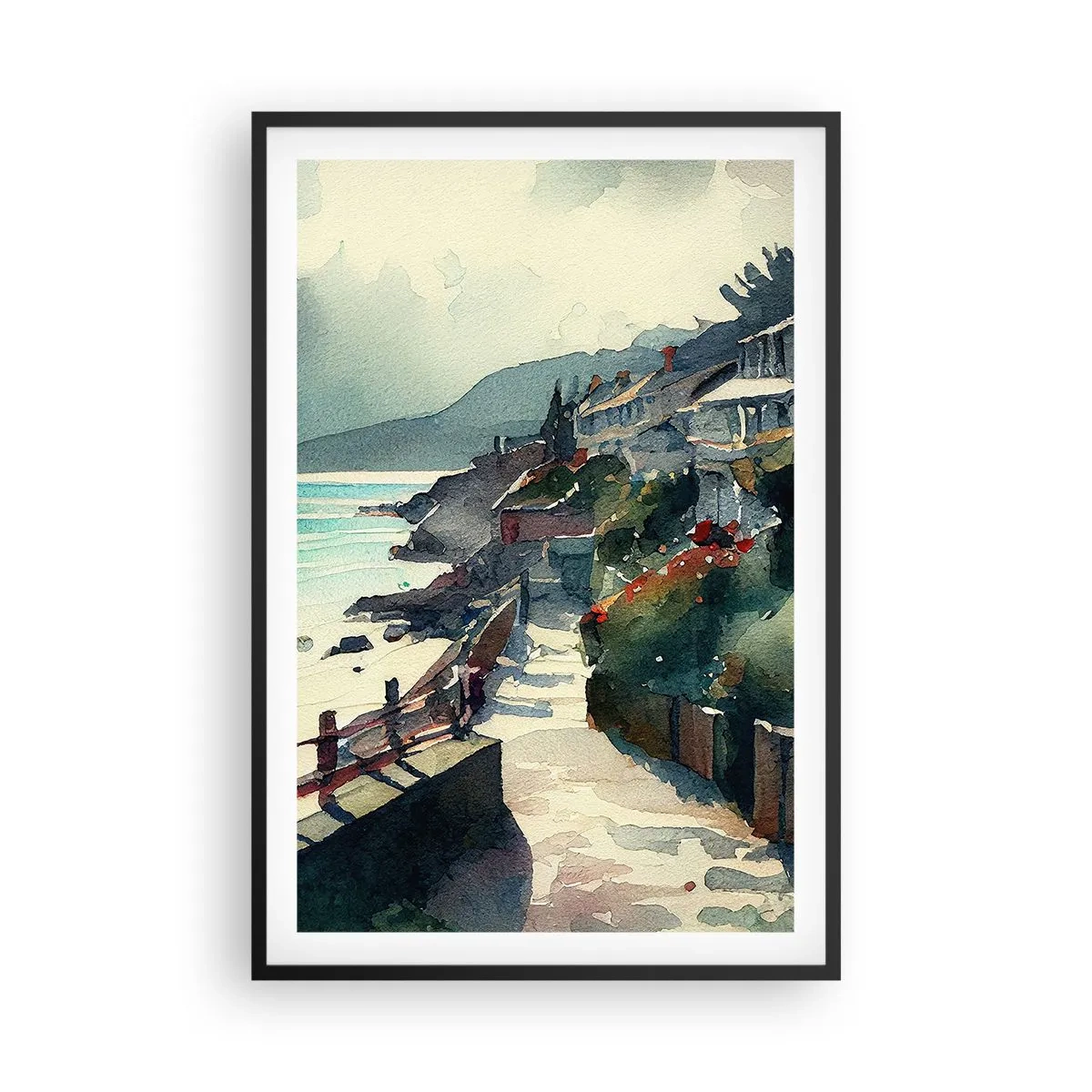 Poster in einem schwarzem Rahmen - Mittelmeerstadt - 61x91 cm