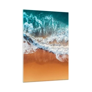 Glasbild - Bild auf glas - Eine Vogelperspektive auf die Meereswellen, die gegen die Küste schlagen - 50x70cm - Immer Hand in Hand - Moderne Wanddekoration für Wohnzimmer und Schlafzimmer ARTTOR